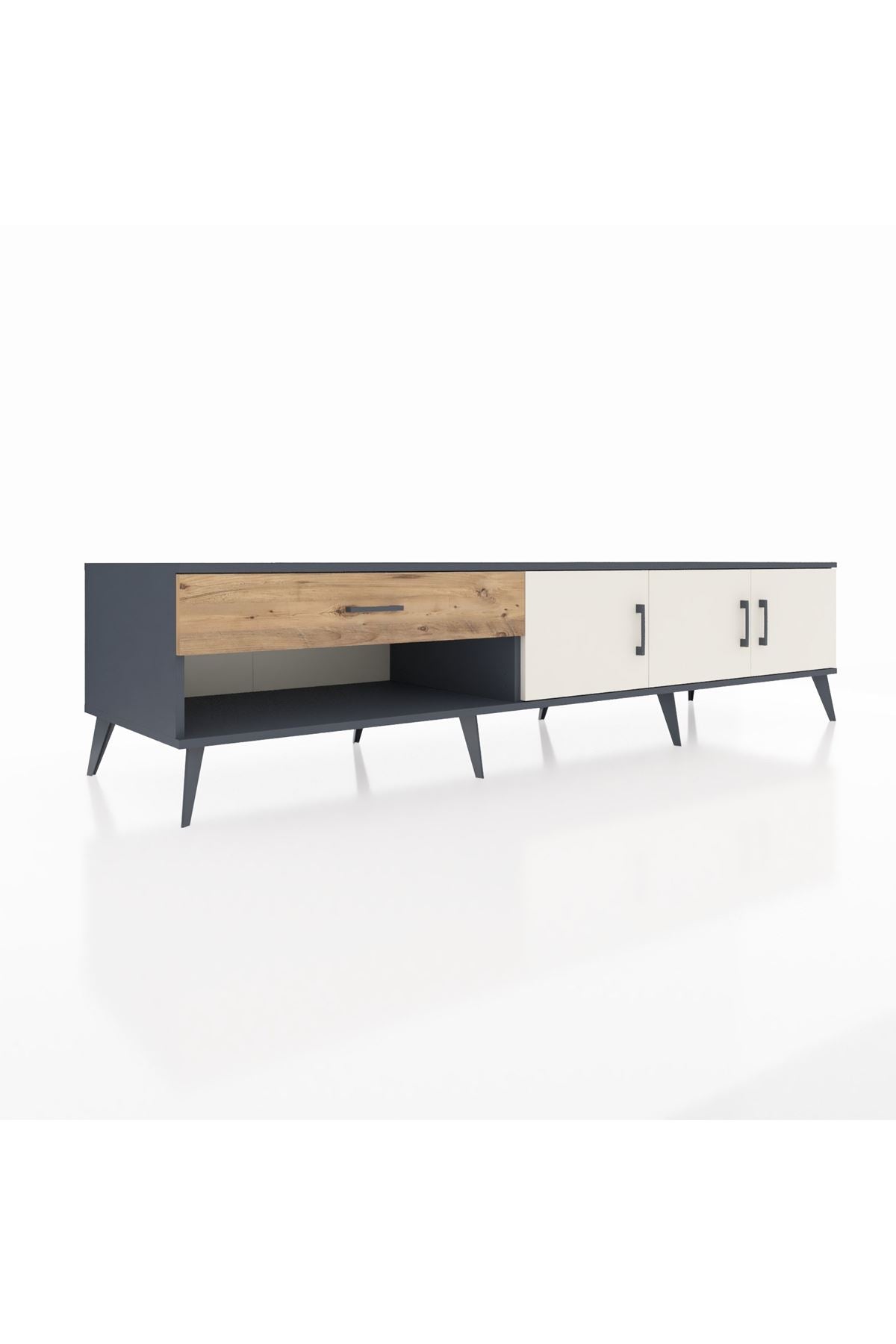 Kronos TV Ünitesi 2 Raflı Tek Çekmeceli 3 Kapaklı 220x59x51 Antrasit-Aytaşı/Çam