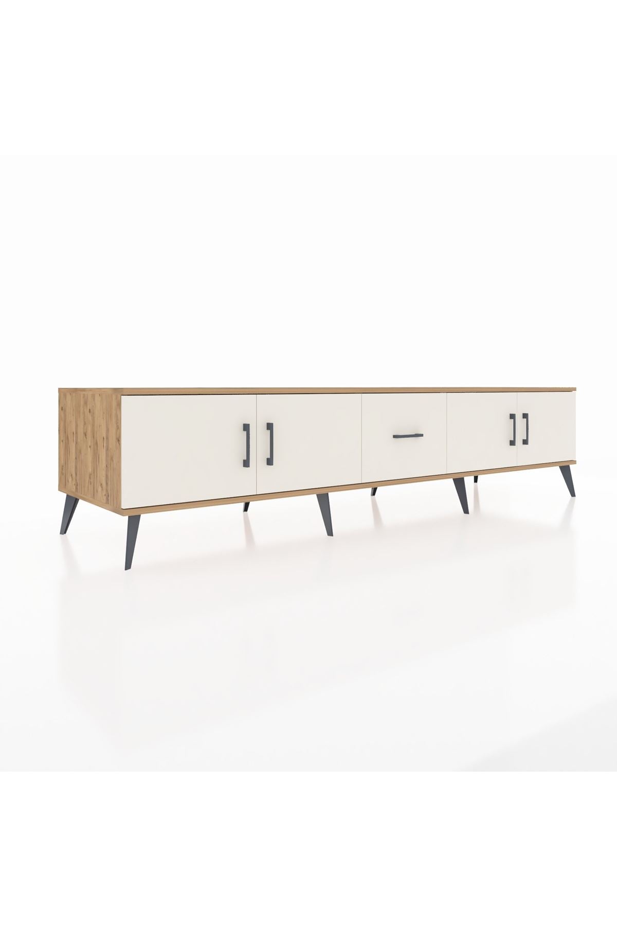 Kronos TV Ünitesi 2 Raflı Tek Çekmeceli 4 Kapaklı 220x59x51 Çam-Aytaşı