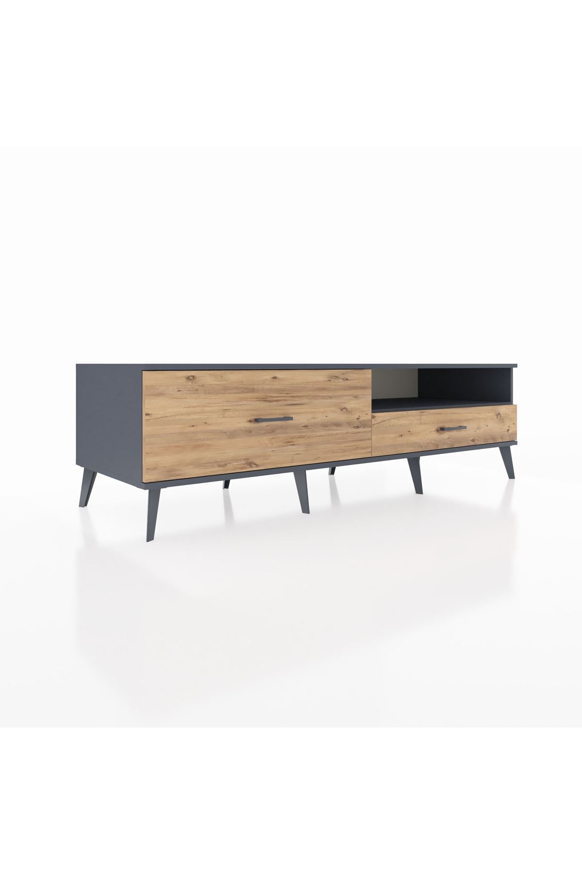 Kronos TV Ünitesi Tek Raflı 2 Çekmeceli  176x59x51 Antrasit-Antrasit/Çam