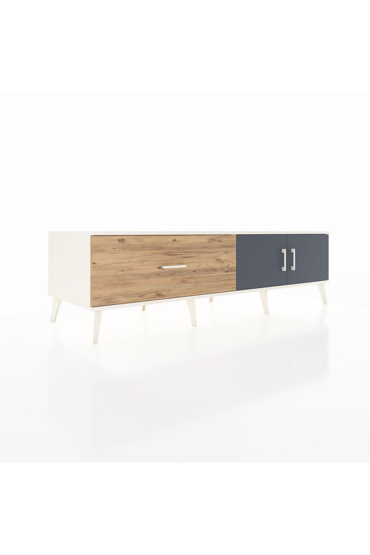 Kronos TV Ünitesi Tek Raflı Tek Çekmeceli 2 Kapaklı 176x59x51 Aytaşı-Antrasit/Çam