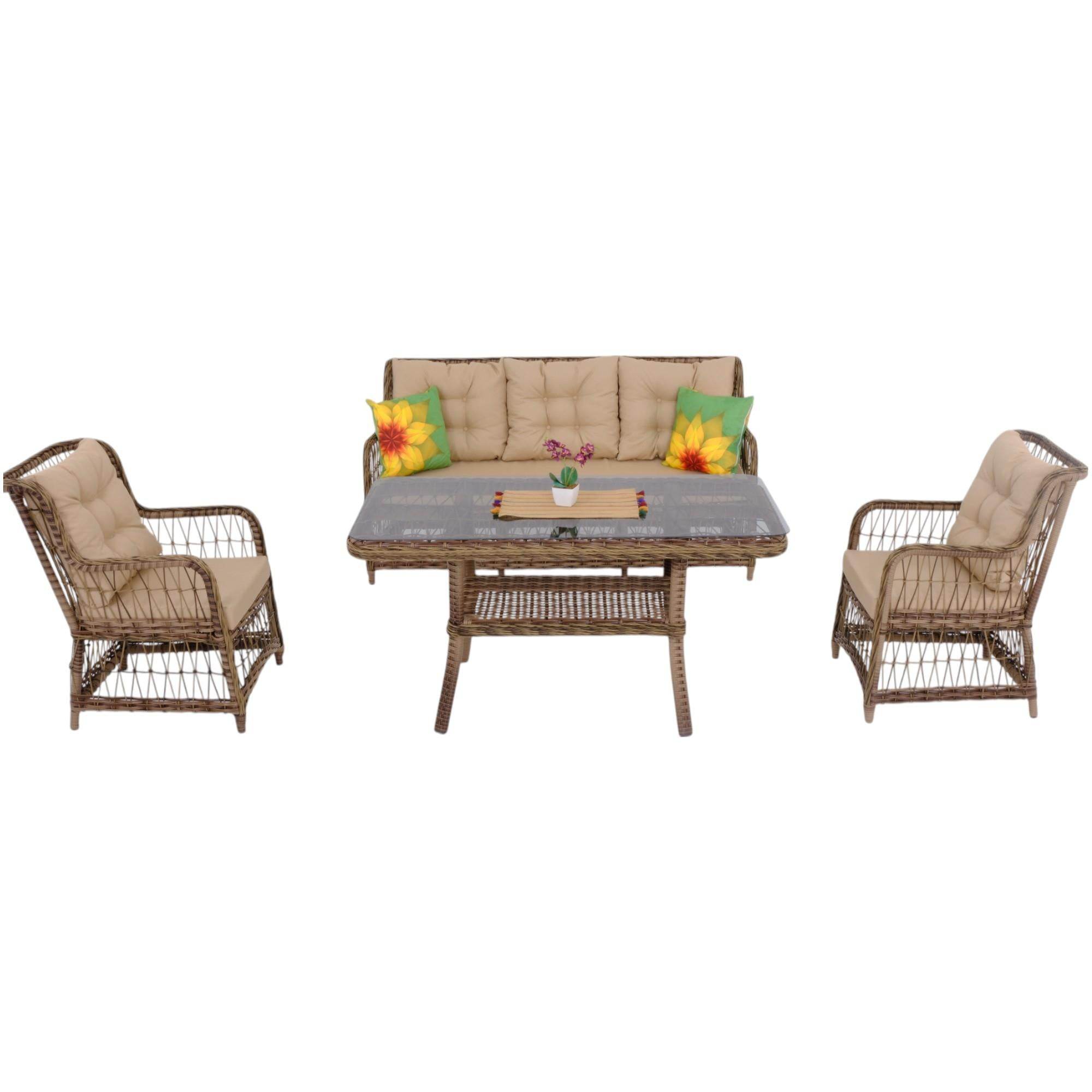 LaVida Bahçe Oturma Takımı | Rattan Bahçe Balkon Takımı | 3+1+1 ve Sehpa