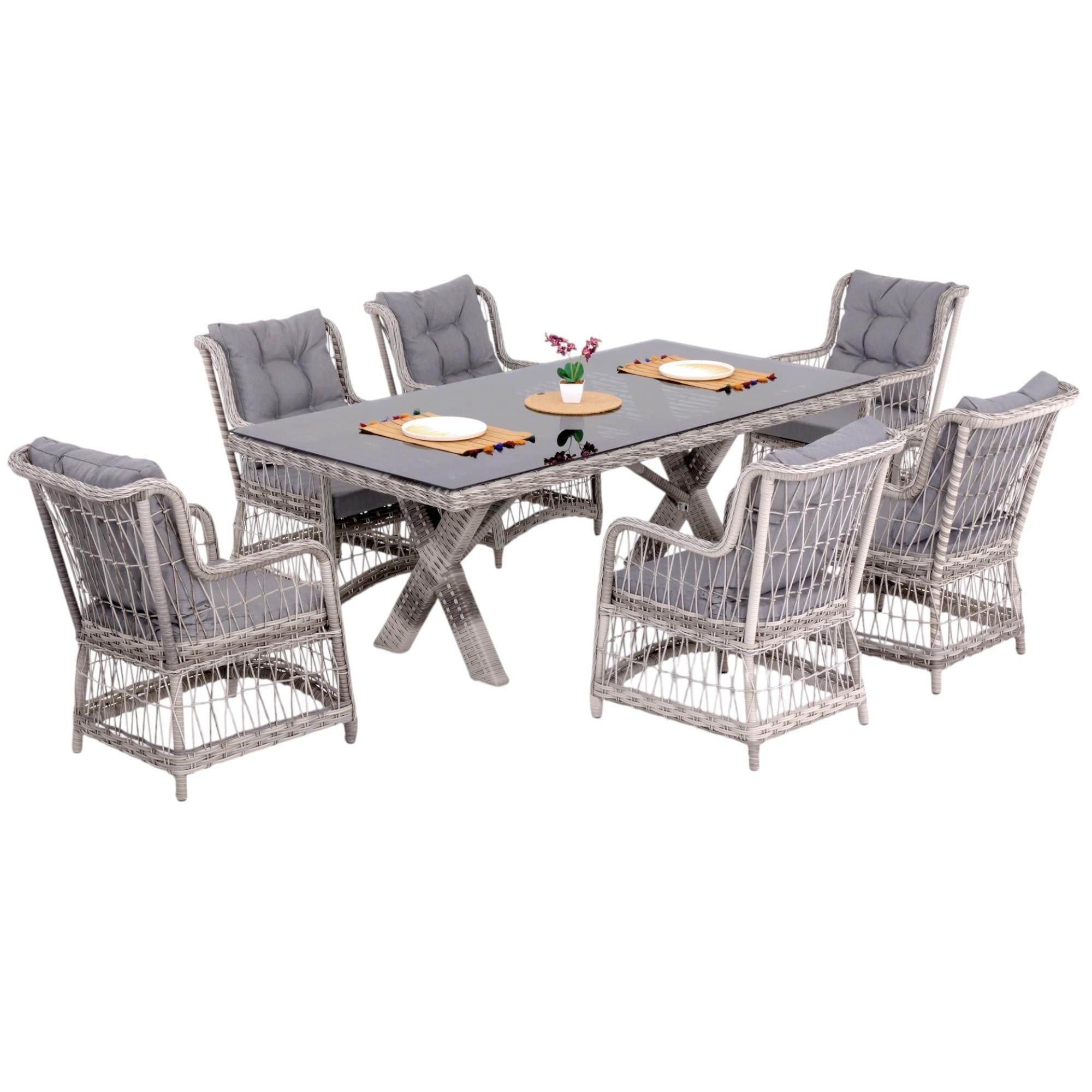 LaVida Bahçe Masa Takımı | Rattan Balkon Masa Seti | 100x180