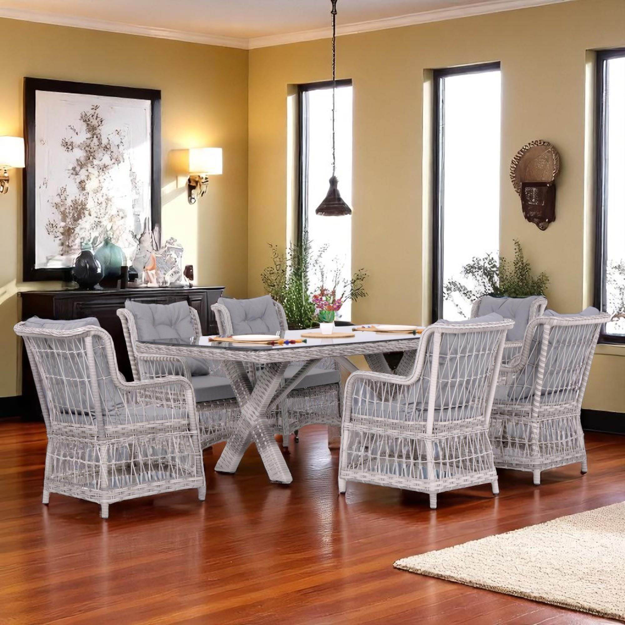 LaVida Bahçe Masa Takımı | Rattan Balkon Masa Seti | 100x180