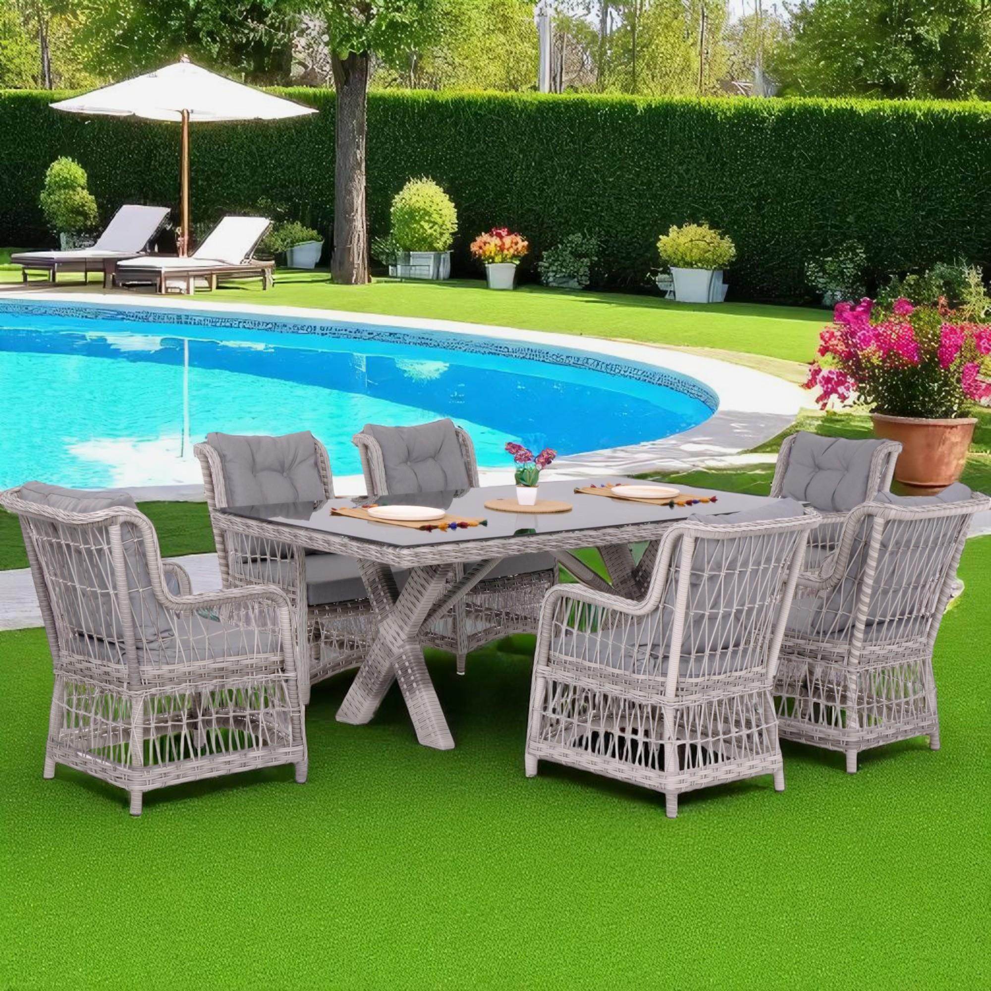 LaVida Bahçe Masa Takımı | Rattan Balkon Masa Seti | 100x180