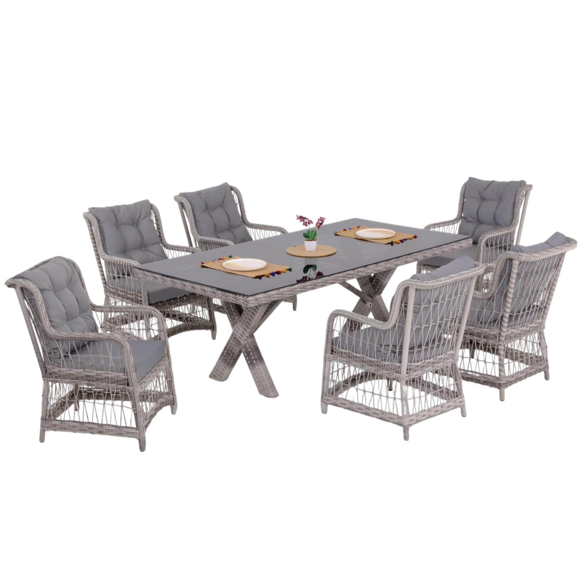 LaVida Bahçe Masa Takımı | Rattan Balkon Masa Seti | 100x180