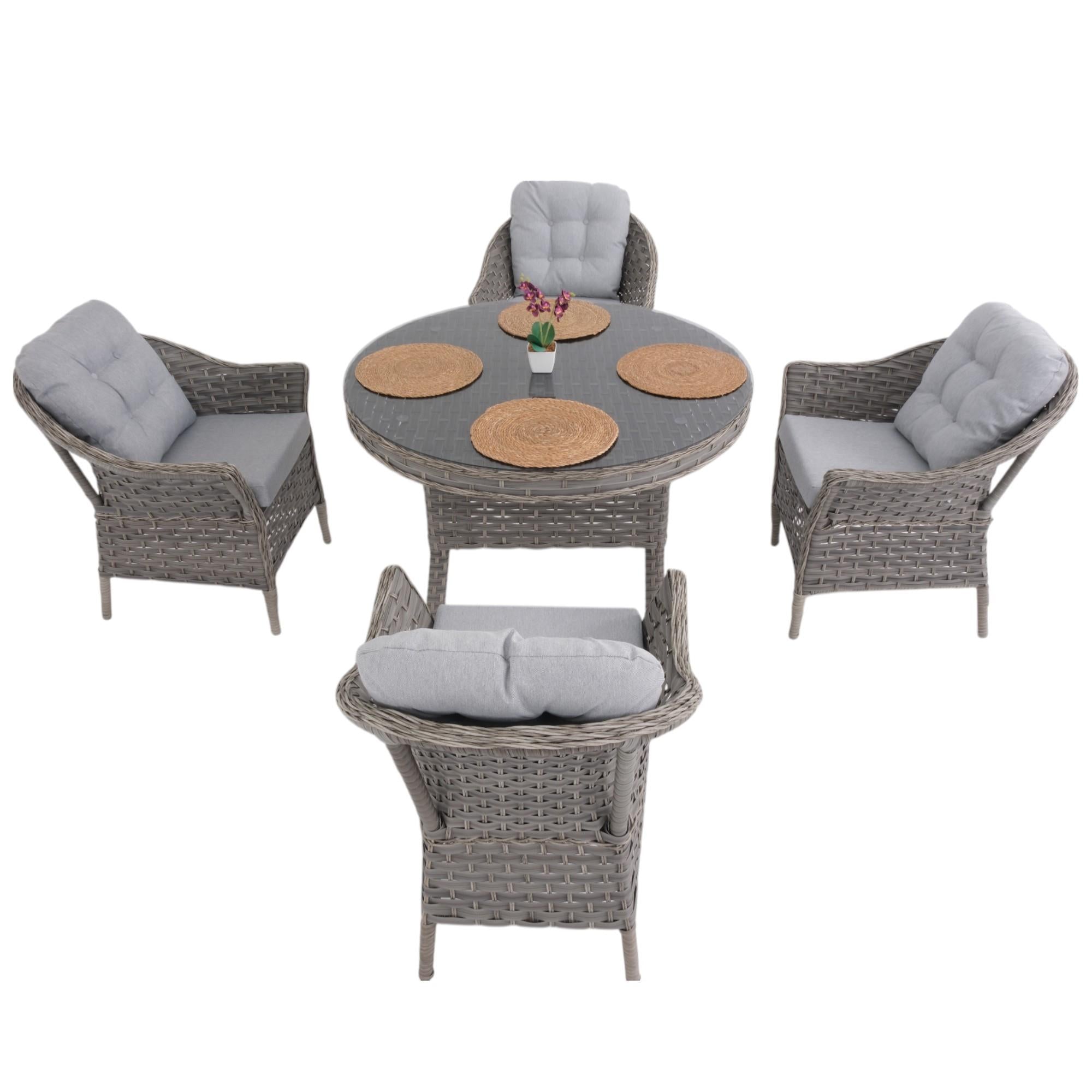 Spark Nova 110 cm Rattan Yuvarlak Minderli Bahçe Masa Takımı