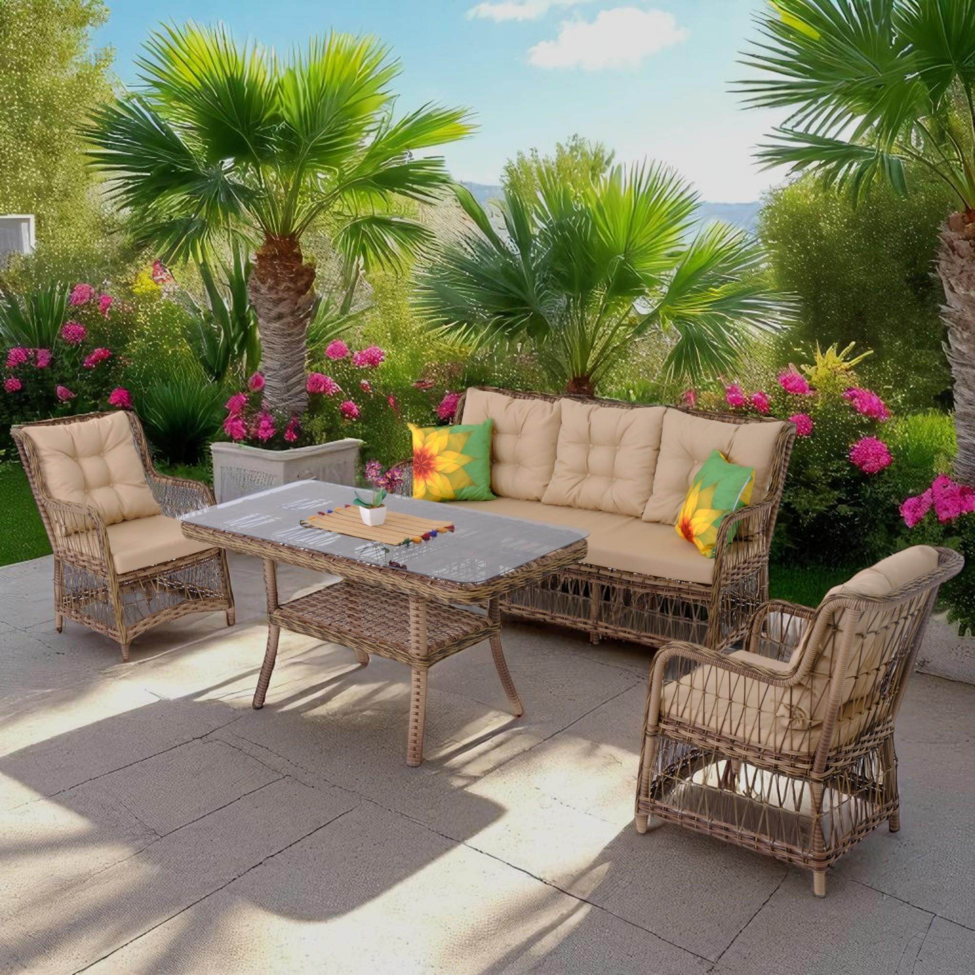 LaVida Bahçe Oturma Takımı | Rattan Bahçe Balkon Takımı | 3+1+1 ve Sehpa