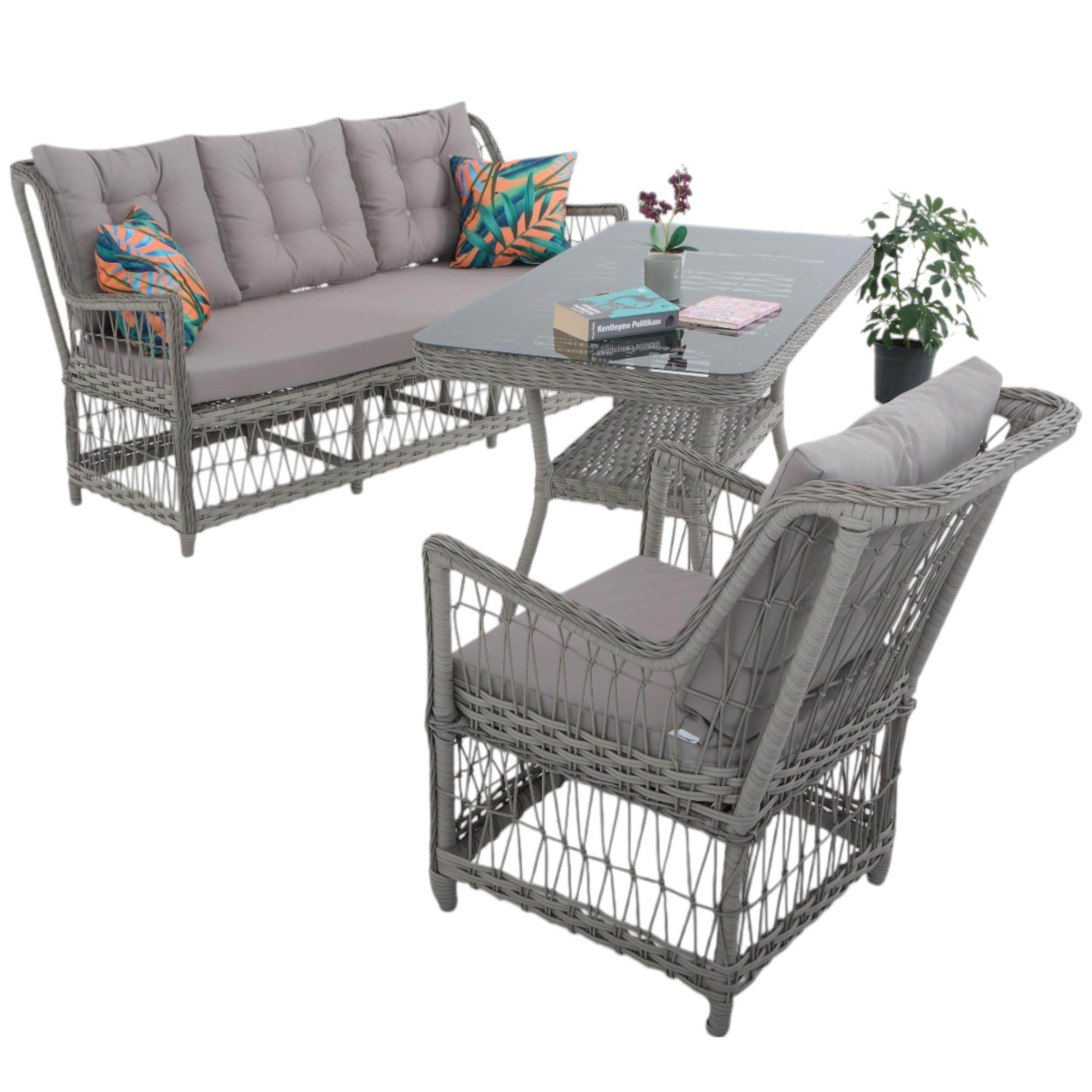 LaVida Bahçe Oturma Takımı | Rattan Bahçe Balkon Takımı | 3+1+1 ve Sehpa