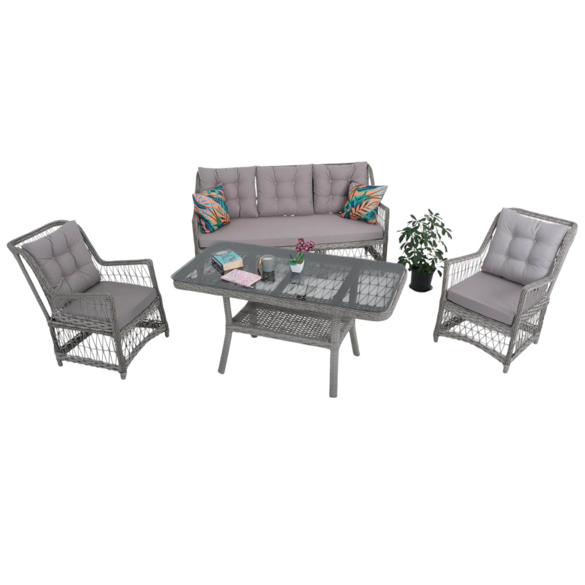 LaVida Bahçe Oturma Takımı | Rattan Bahçe Balkon Takımı | 3+1+1 ve Sehpa