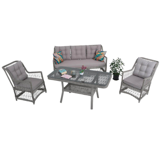 LaVida Bahçe Oturma Takımı | Rattan Bahçe Balkon Takımı | 3+1+1 ve Sehpa