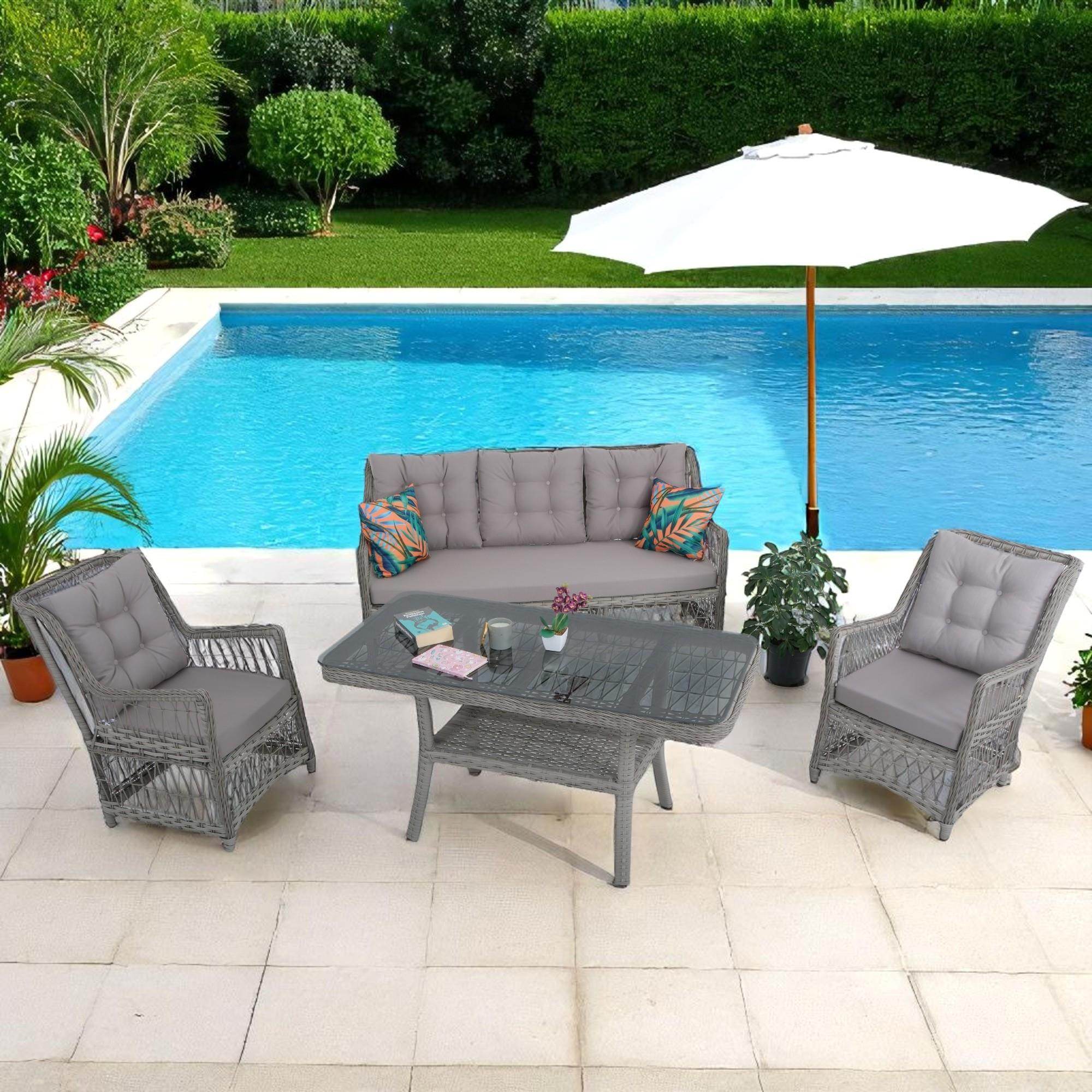 LaVida Bahçe Oturma Takımı | Rattan Bahçe Balkon Takımı | 3+1+1 ve Sehpa