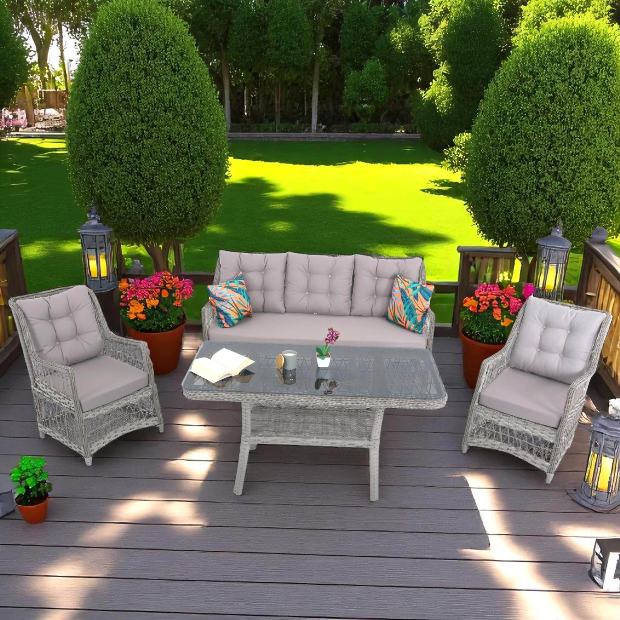 LaVida Bahçe Oturma Takımı | Rattan Bahçe Balkon Takımı | 3+1+1 ve Sehpa