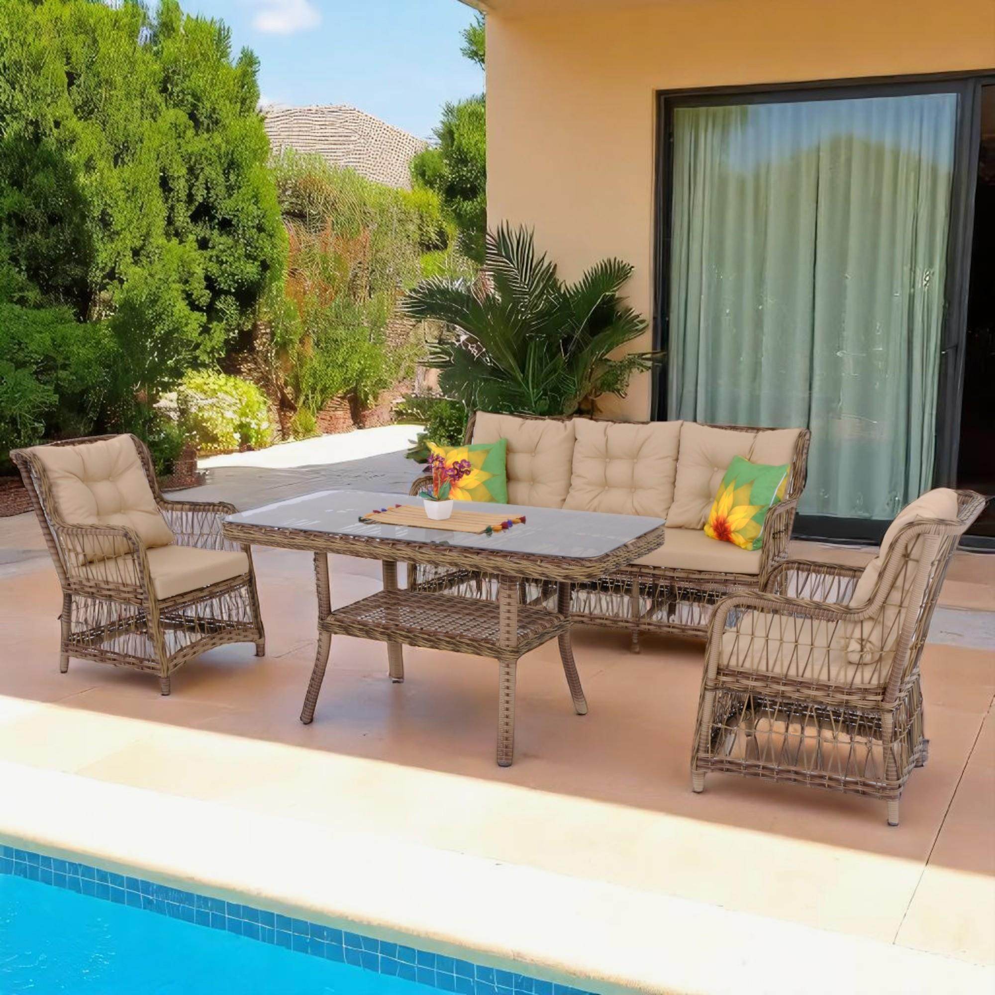 LaVida Bahçe Oturma Takımı | Rattan Bahçe Balkon Takımı | 3+1+1 ve Sehpa