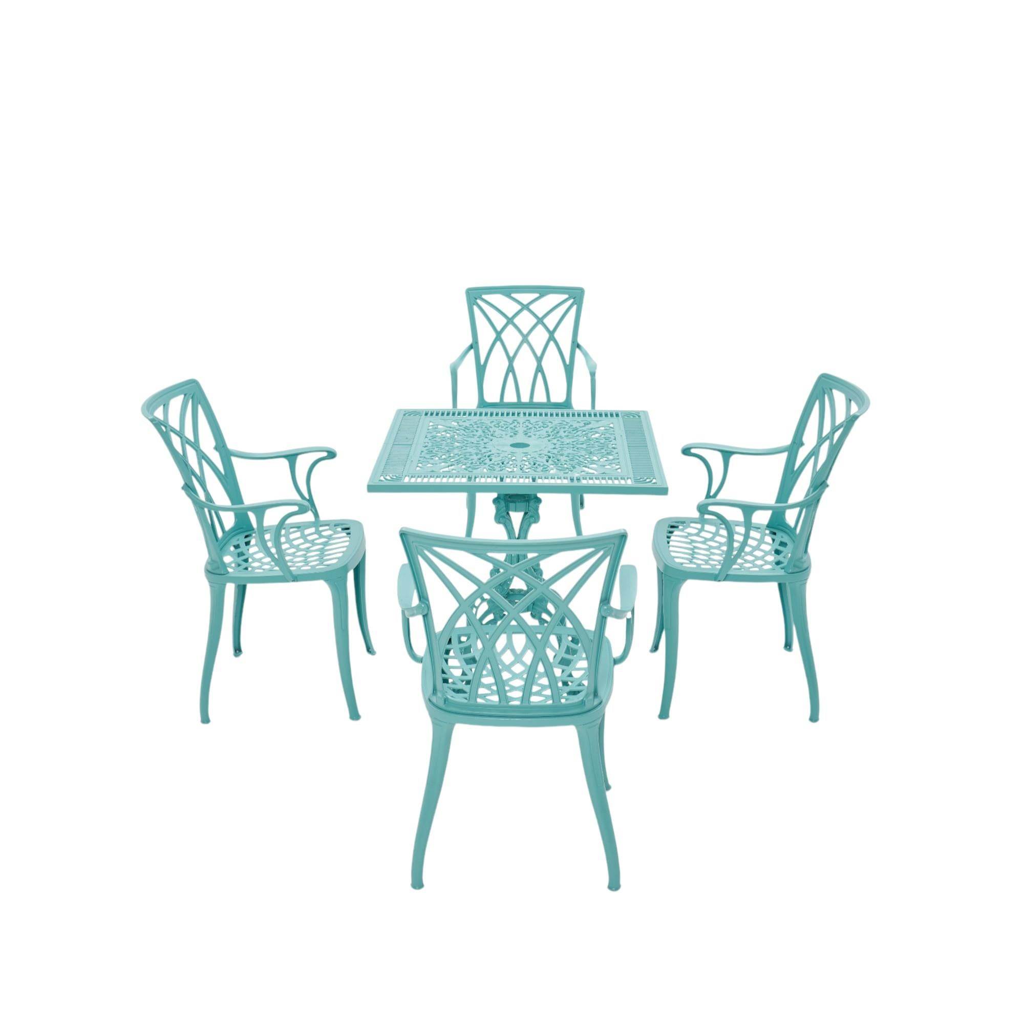 Line Turkuaz Kare Masa Takımı | Rehome Bahçe Döküm Mobilya