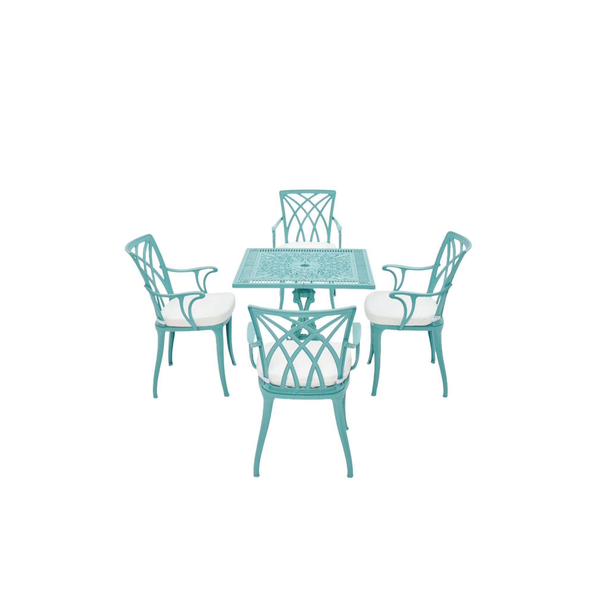 Line Turkuaz Kare Masa Takımı | Rehome Bahçe Döküm Mobilya