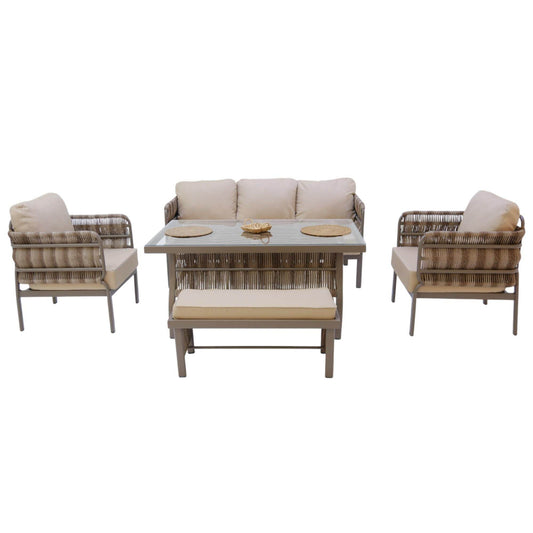 Liora | Üçlü Rattan Bahçe Oturma Grubu | 3+1+1+Sehpalı Bahçe Takımı