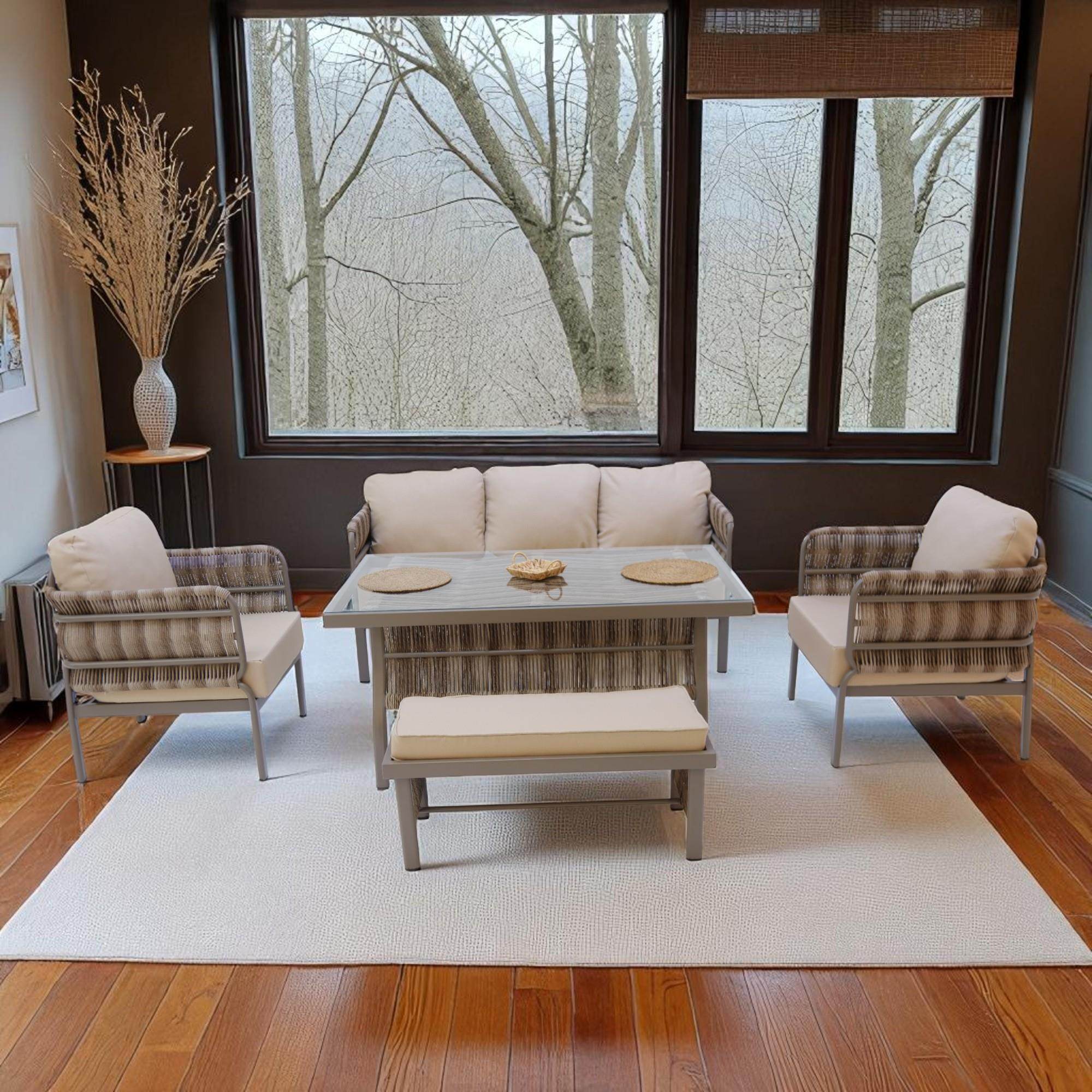 Liora | Üçlü Rattan Bahçe Oturma Grubu | 3+1+1+Sehpalı Bahçe Takımı