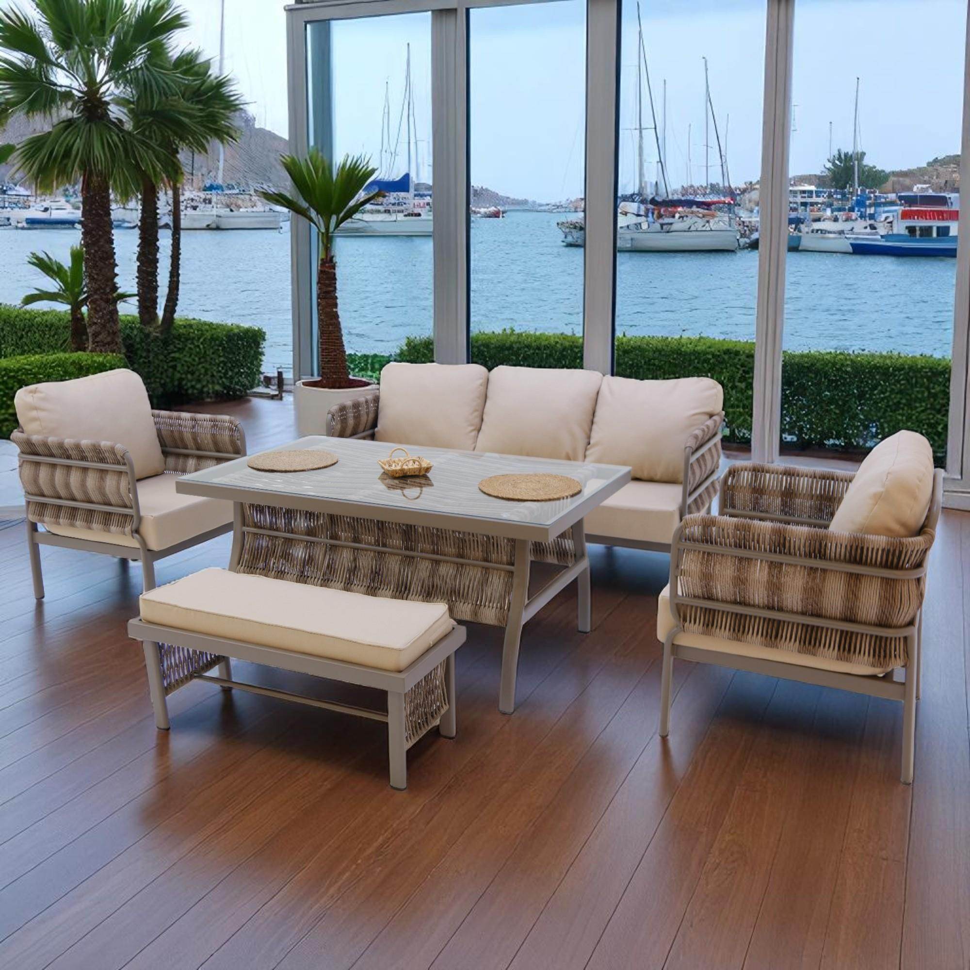 Liora | Üçlü Rattan Bahçe Oturma Grubu | 3+1+1+Sehpalı Bahçe Takımı