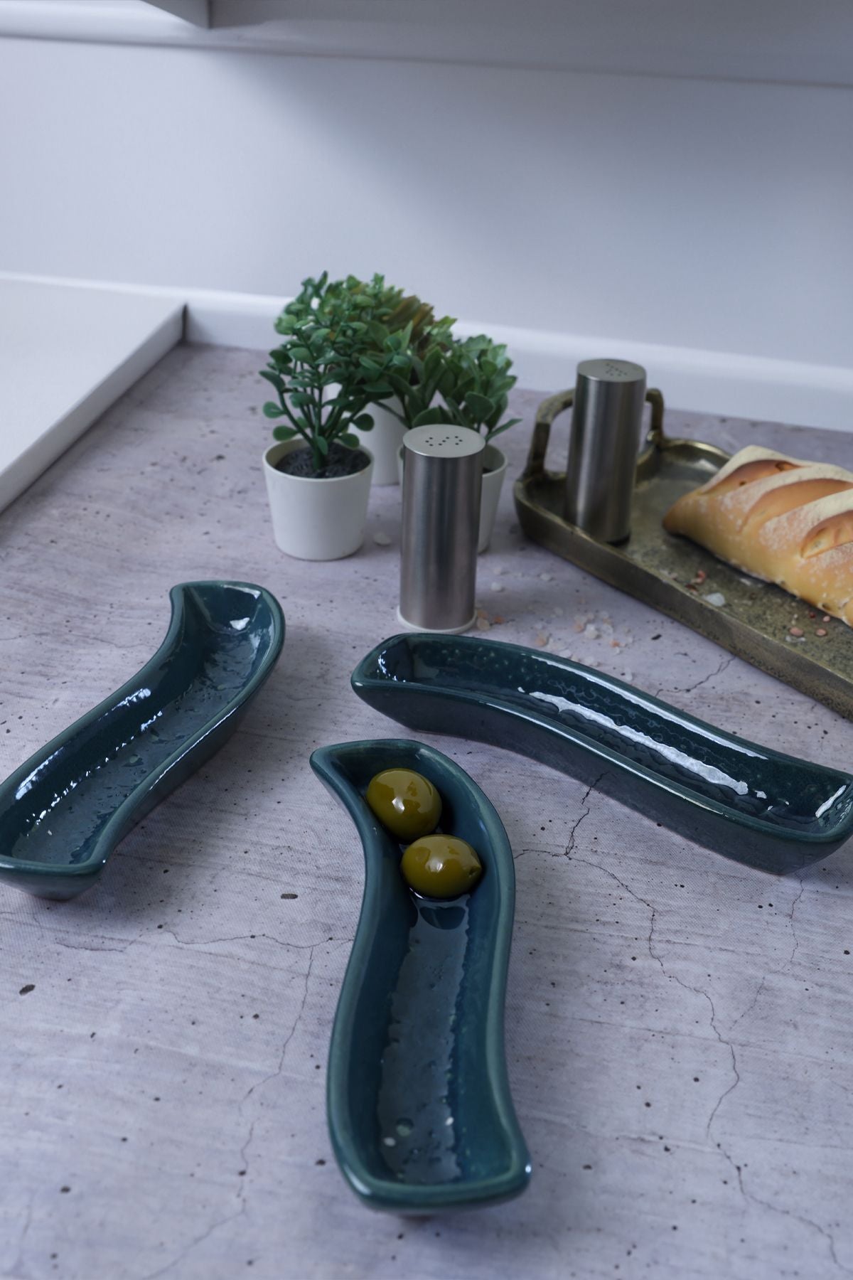 Luster Yeşil İvory Zeytinlik 3 Adet 18 Cm