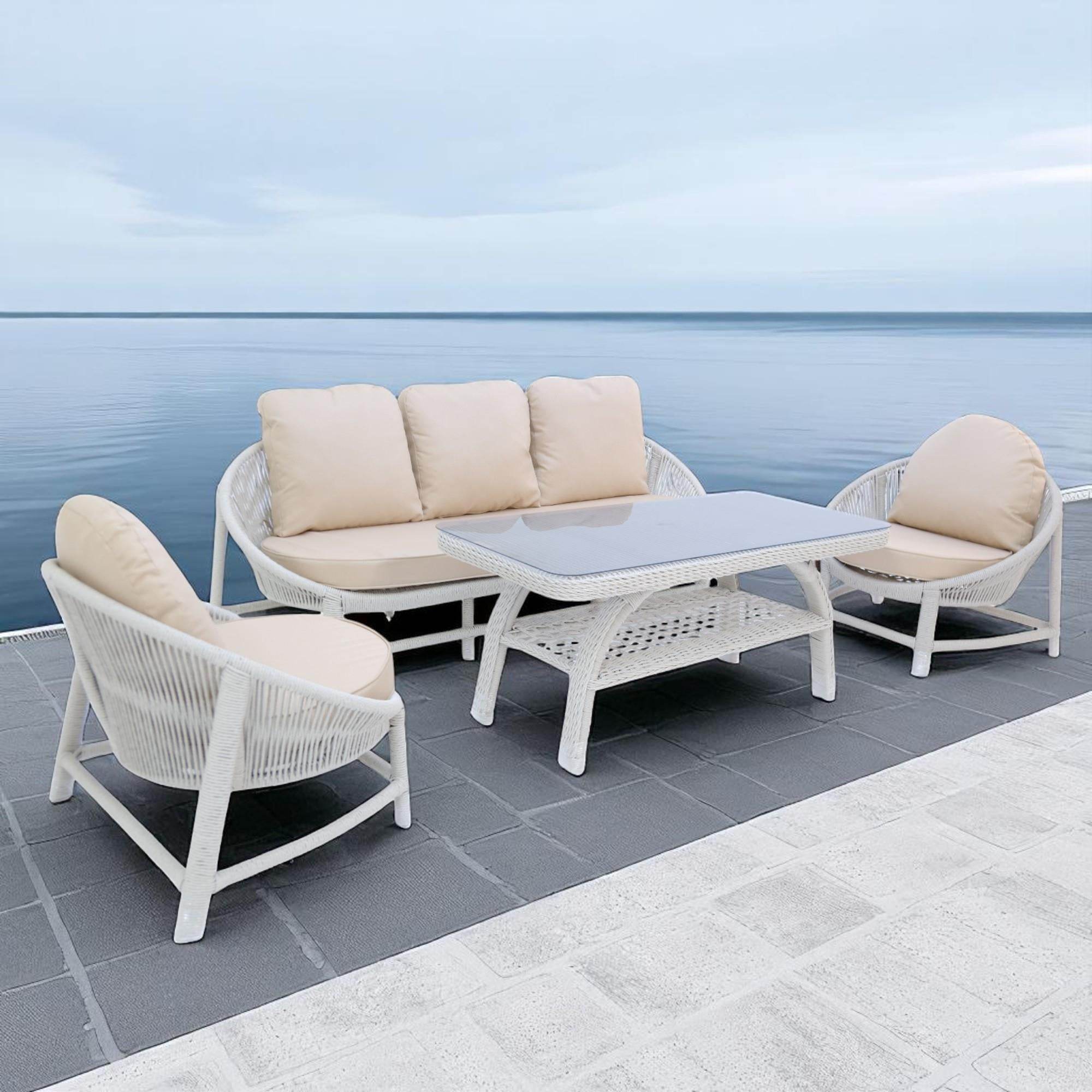 Marise | Üçlü Rattan Bahçe Oturma Grubu | 3+1+1+Sehpalı Bahçe Takımı