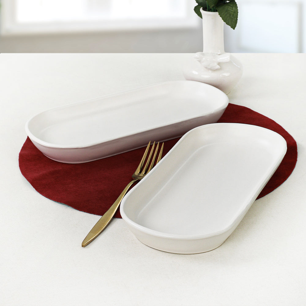 Mat Beyaz Noyan Kayık Tabak 2 Adet 26 Cm