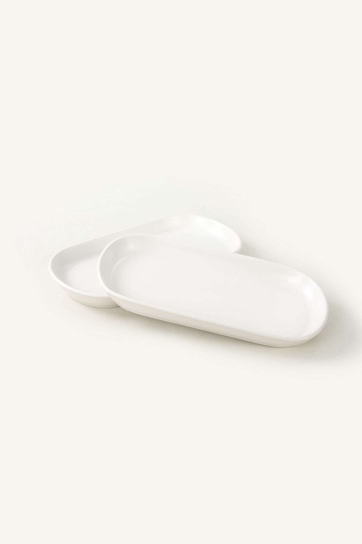Mat Beyaz Noyan Kayık Tabak 2 Adet 26 Cm