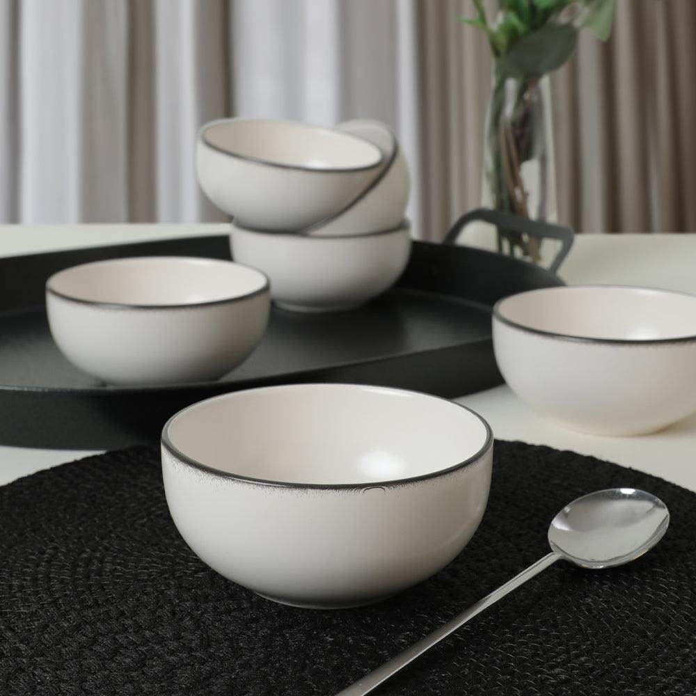 Mat Beyaz Siyah Fileli Bulut Çorba Kasesi 12 Cm 6 Adet 19685