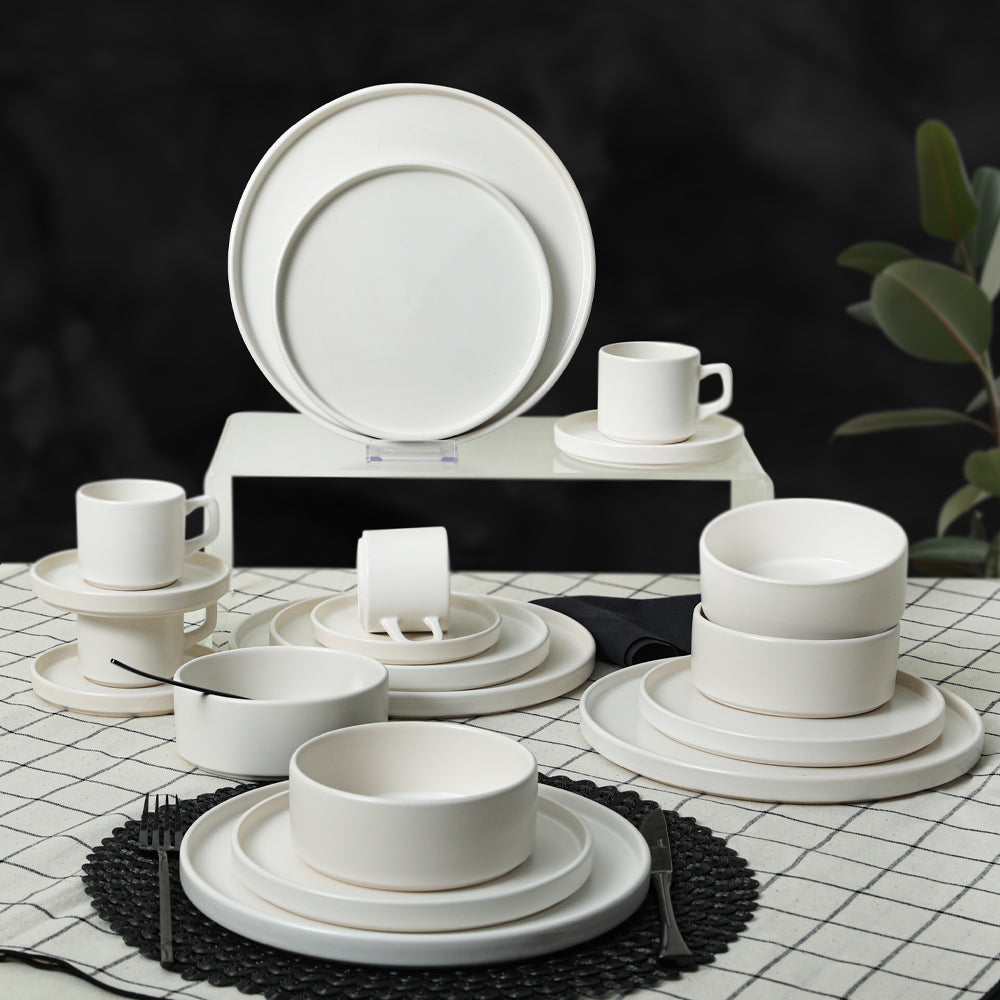 Mat Beyaz Stackable Yemek/Kahvaltı Takımı 20 Parça 4 Kişilik