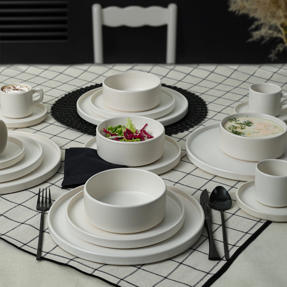 Mat Beyaz Stackable Yemek/Kahvaltı Takımı 20 Parça 4 Kişilik