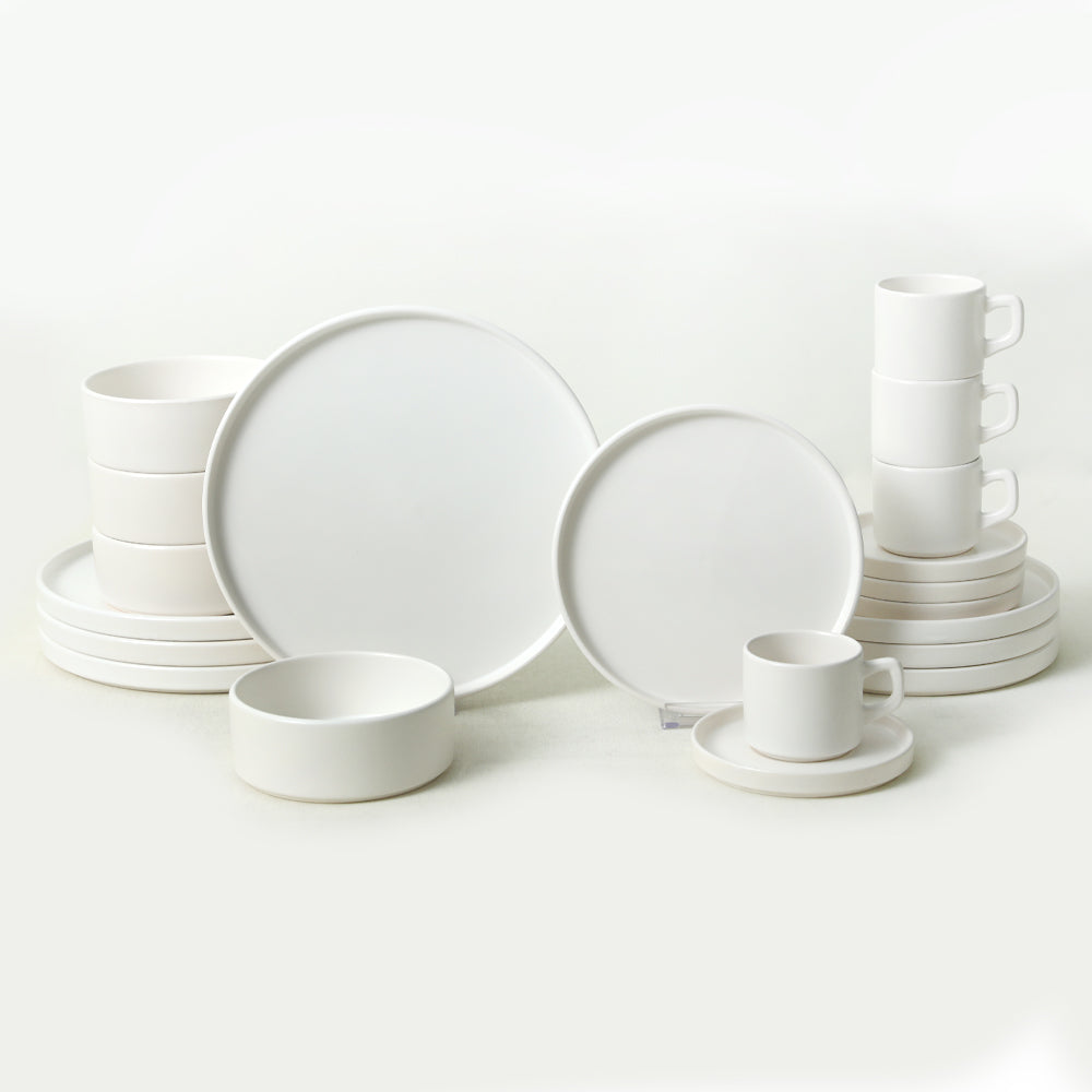 Mat Beyaz Stackable Yemek/Kahvaltı Takımı 20 Parça 4 Kişilik