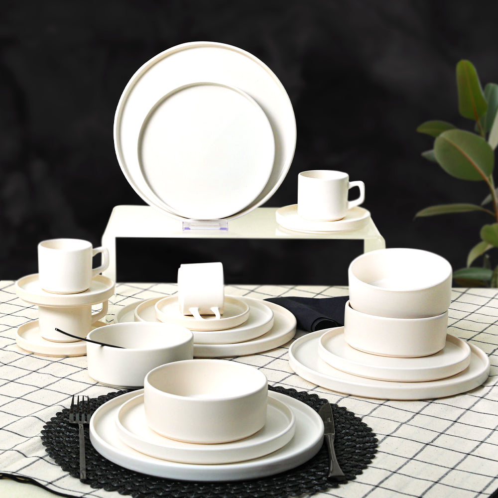 Mat Beyaz Stackable Yemek/Kahvaltı Takımı 20 Parça 4 Kişilik