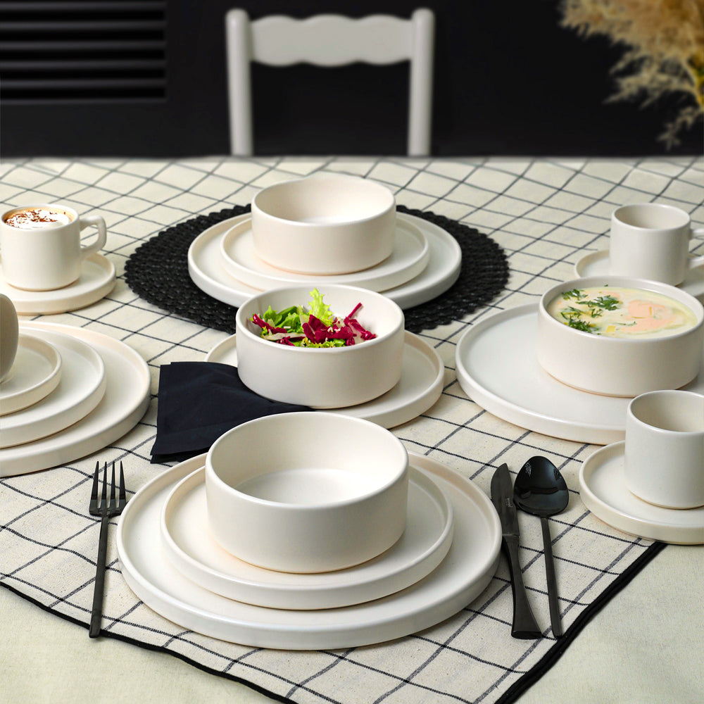 Mat Beyaz Stackable Yemek/Kahvaltı Takımı 20 Parça 4 Kişilik