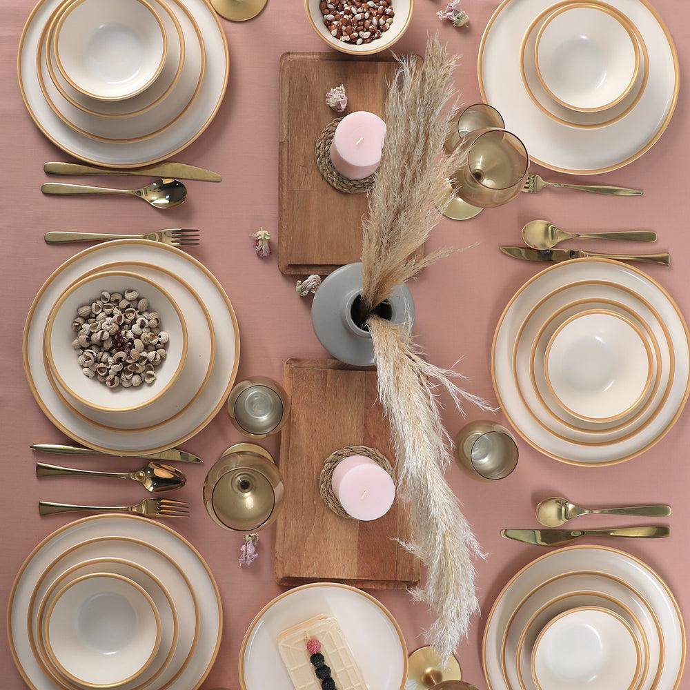 Mat Krem Gold Fileli Yemek Takımı 24 Parça 6 Kişilik