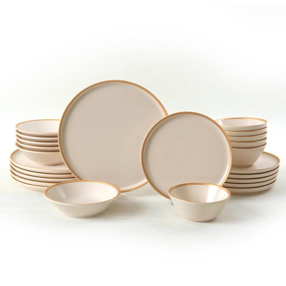 Mat Krem Gold Fileli Yemek Takımı 24 Parça 6 Kişilik