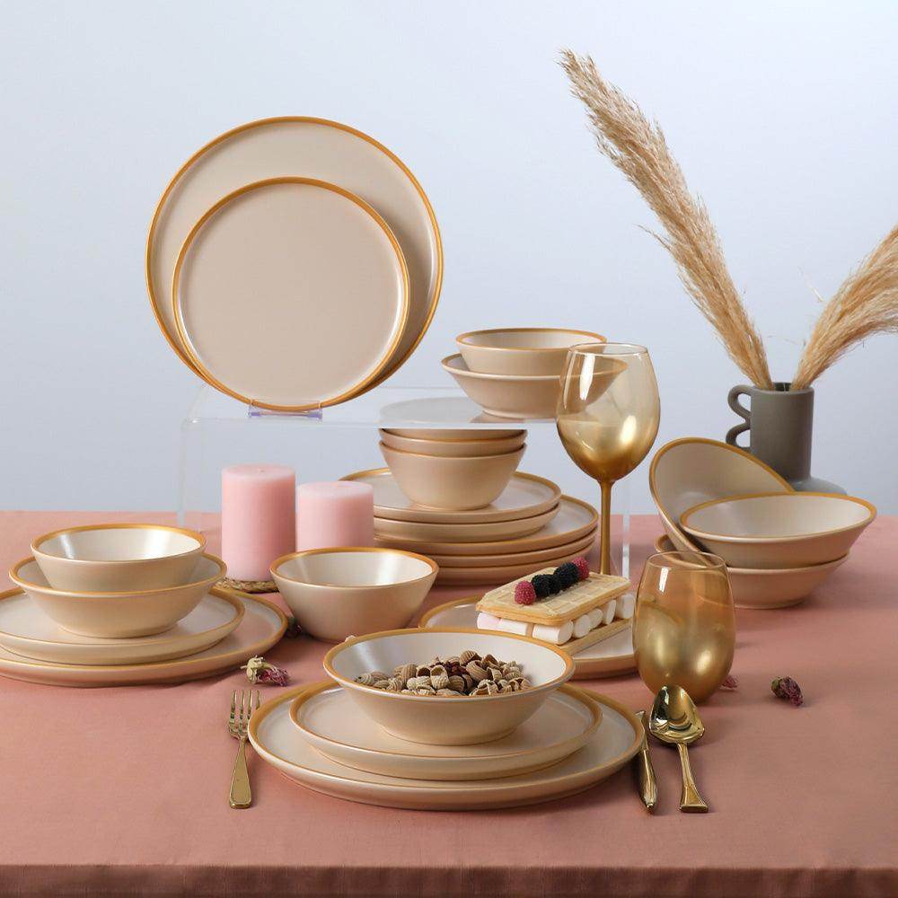 Mat Krem Gold Fileli Yemek Takımı 24 Parça 6 Kişilik