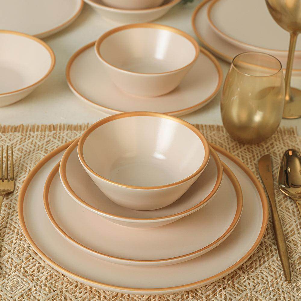 Mat Krem Gold Fileli Yemek Takımı 24 Parça 6 Kişilik