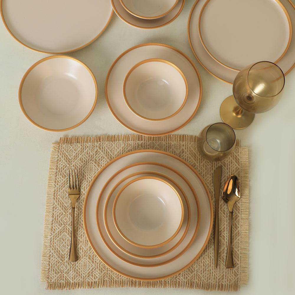 Mat Krem Gold Fileli Yemek Takımı 24 Parça 6 Kişilik