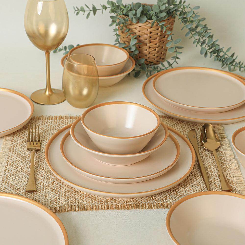 Mat Krem Gold Fileli Yemek Takımı 24 Parça 6 Kişilik