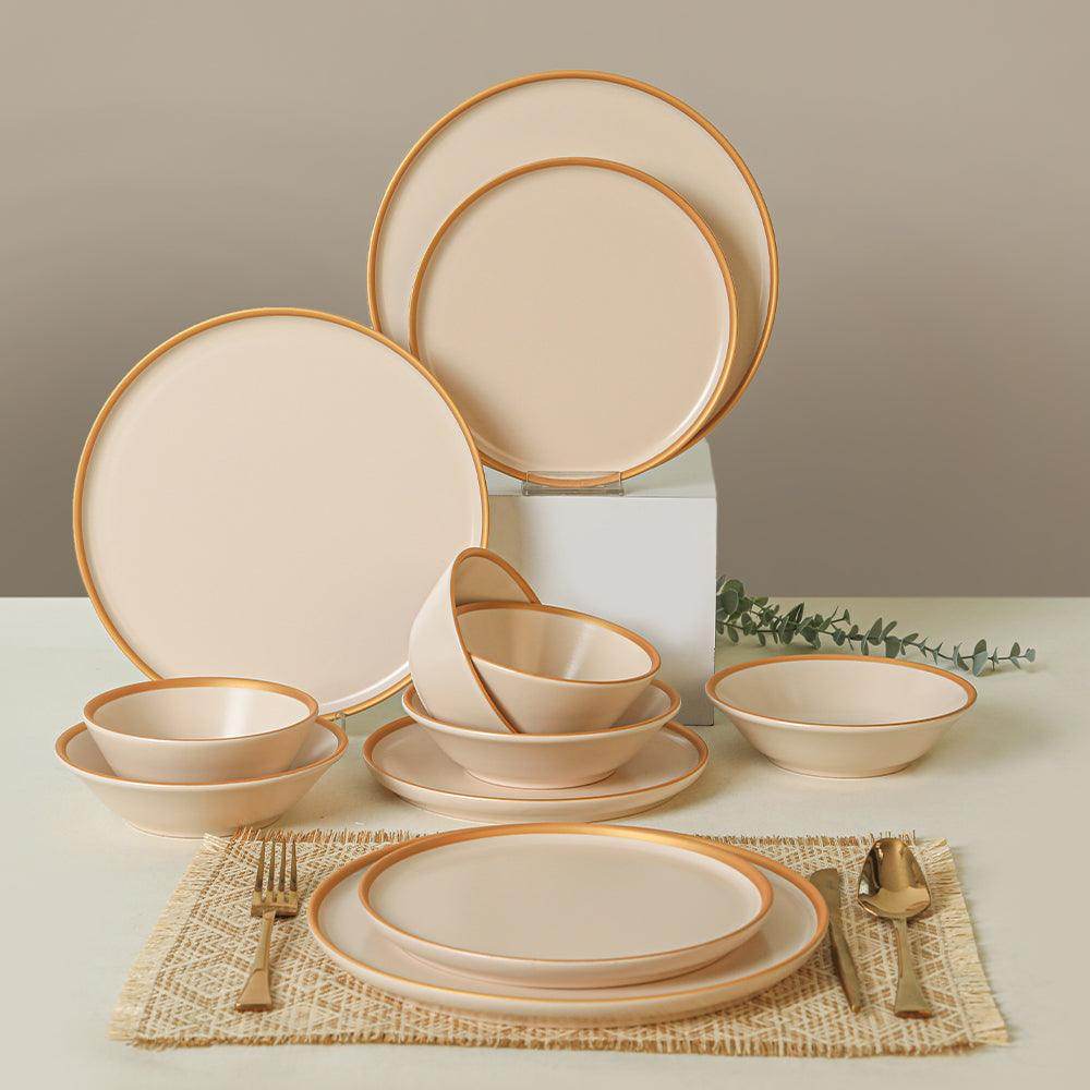 Mat Krem Gold Fileli Yemek Takımı 24 Parça 6 Kişilik
