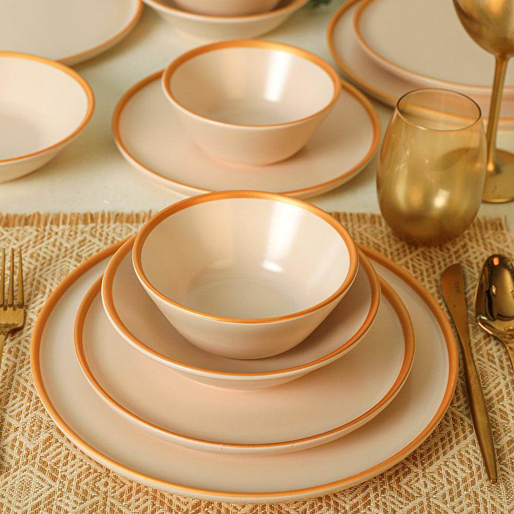 Mat Krem Gold Fileli Yemek Takımı 24 Parça 6 Kişilik