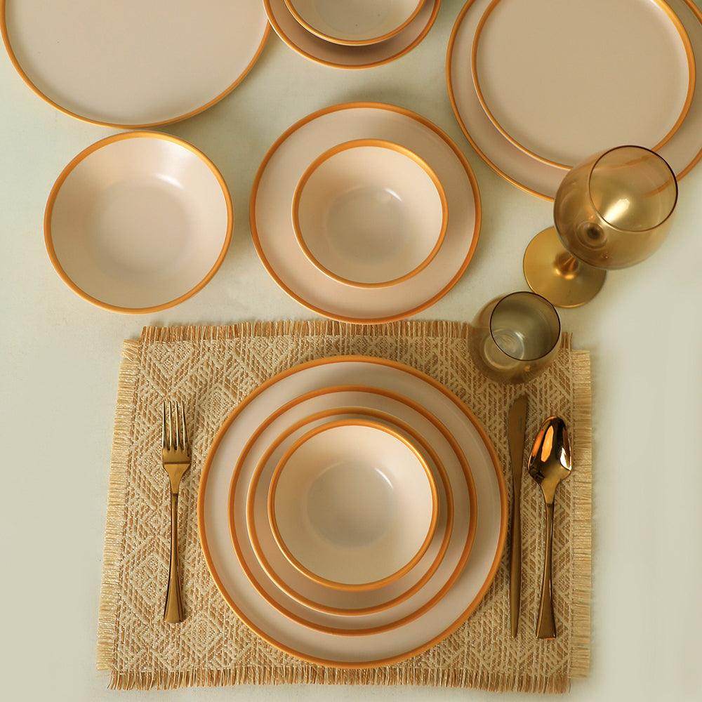 Mat Krem Gold Fileli Yemek Takımı 24 Parça 6 Kişilik
