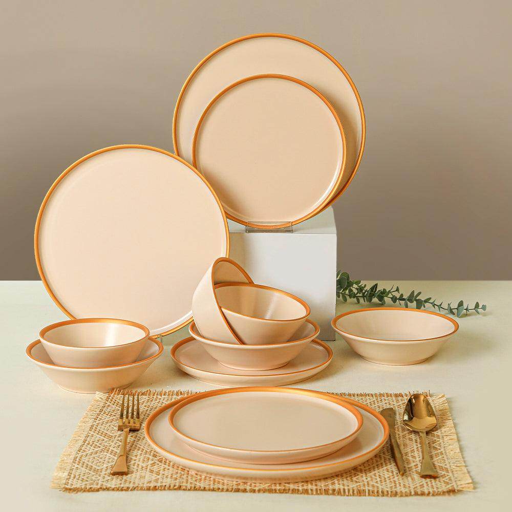 Mat Krem Gold Fileli Yemek Takımı 24 Parça 6 Kişilik