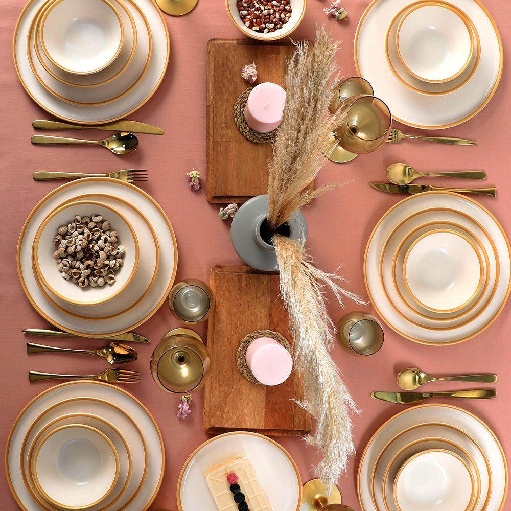 Mat Krem Gold Fileli Yemek Takımı 24 Parça 6 Kişilik