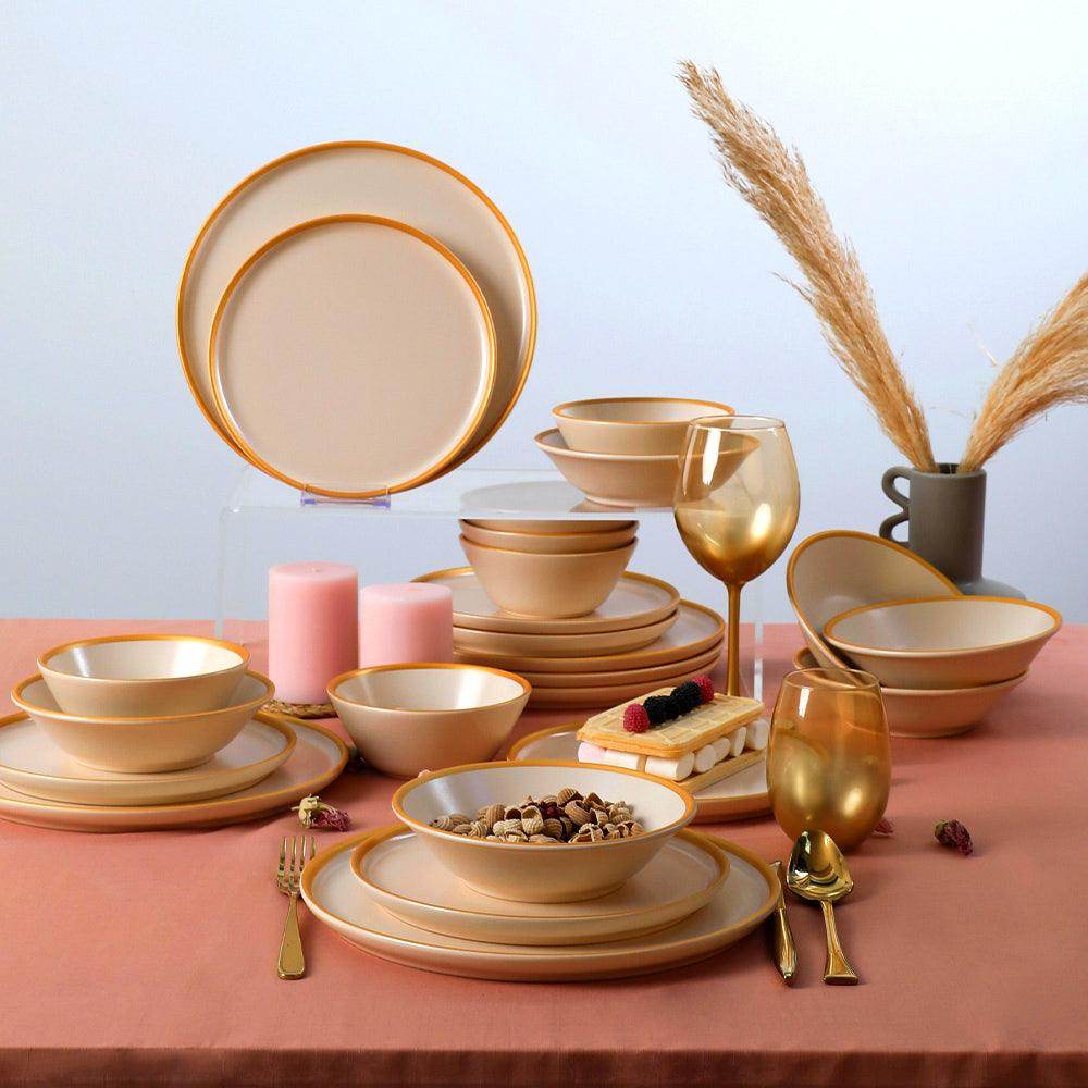 Mat Krem Gold Fileli Yemek Takımı 24 Parça 6 Kişilik