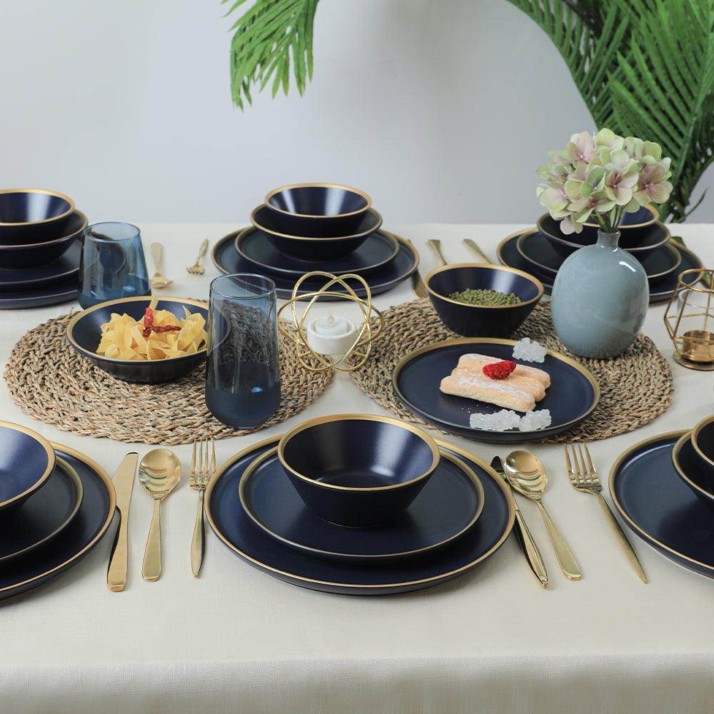Mat Lacivert Gold Fileli Yemek Takımı 24 Parça 6 Kişilik