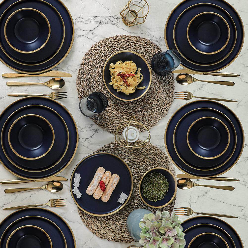 Mat Lacivert Gold Fileli Yemek Takımı 24 Parça 6 Kişilik