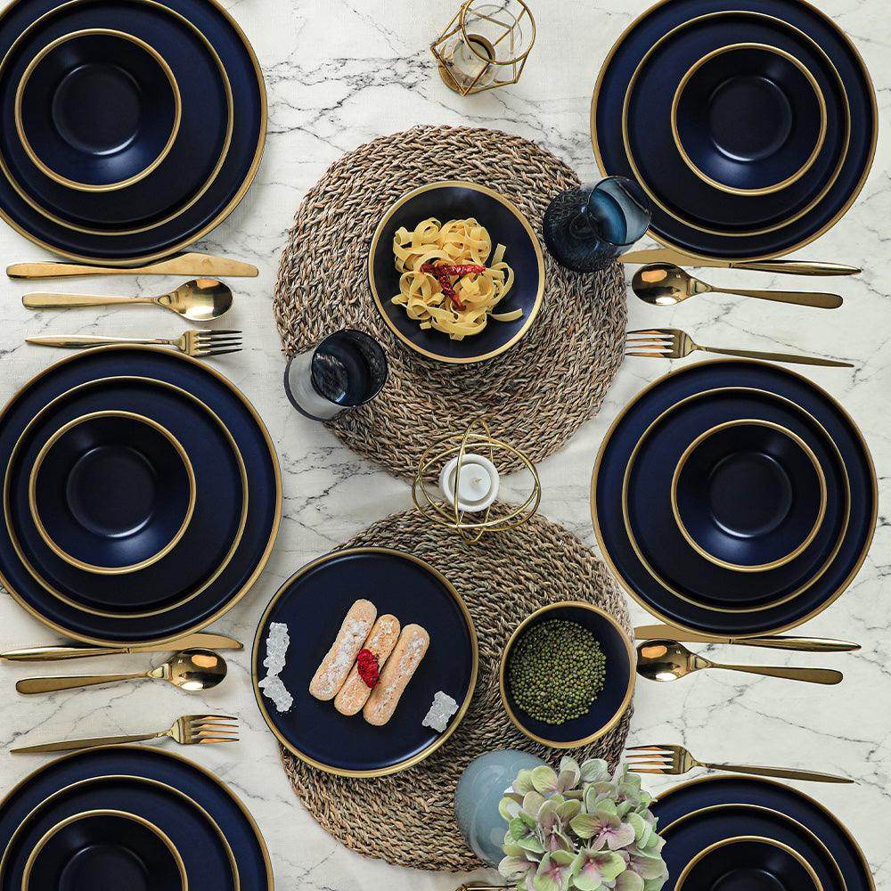 Mat Lacivert Gold Fileli Yemek Takımı 24 Parça 6 Kişilik