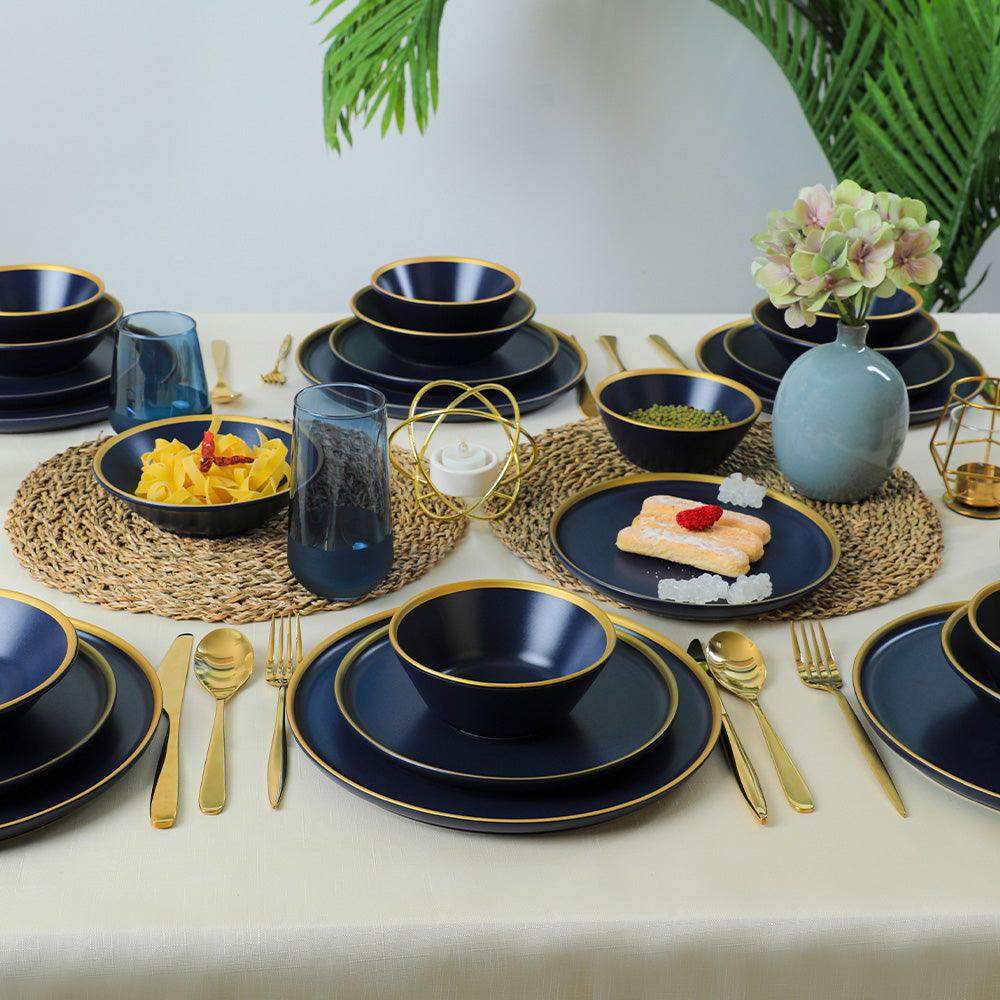 Mat Lacivert Gold Fileli Yemek Takımı 24 Parça 6 Kişilik