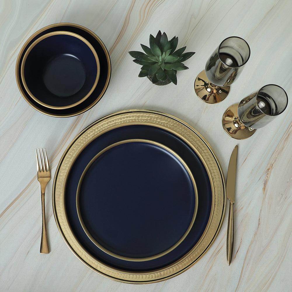 Mat Lacivert Gold Fileli Yemek Takımı 24 Parça 6 Kişilik