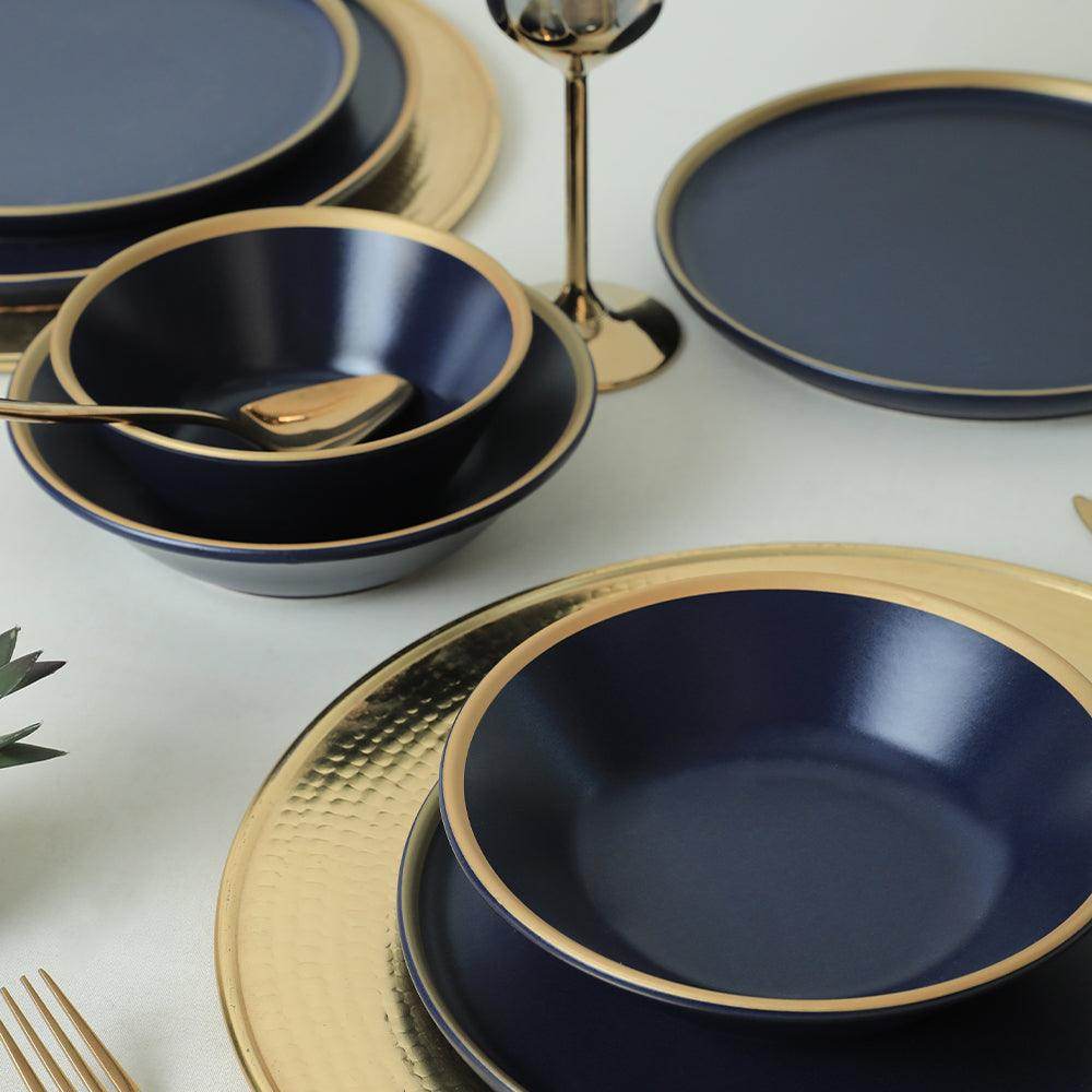 Mat Lacivert Gold Fileli Yemek Takımı 24 Parça 6 Kişilik
